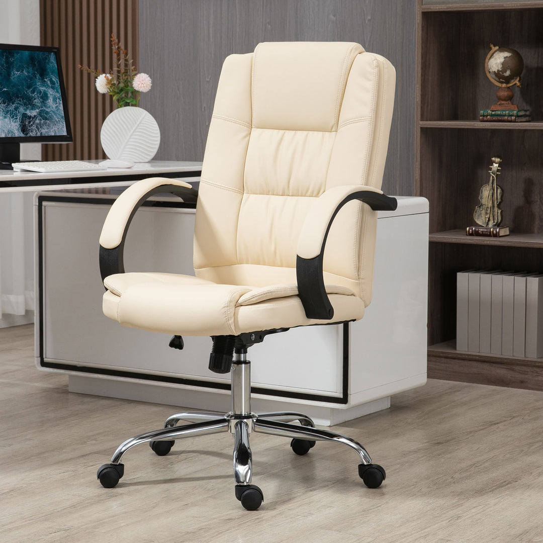 Vinsetto High Back Swivel Chair, PU Leather Executive Office Chair with Padded Armrests, Adjustable Height, Tilt Function, Beige