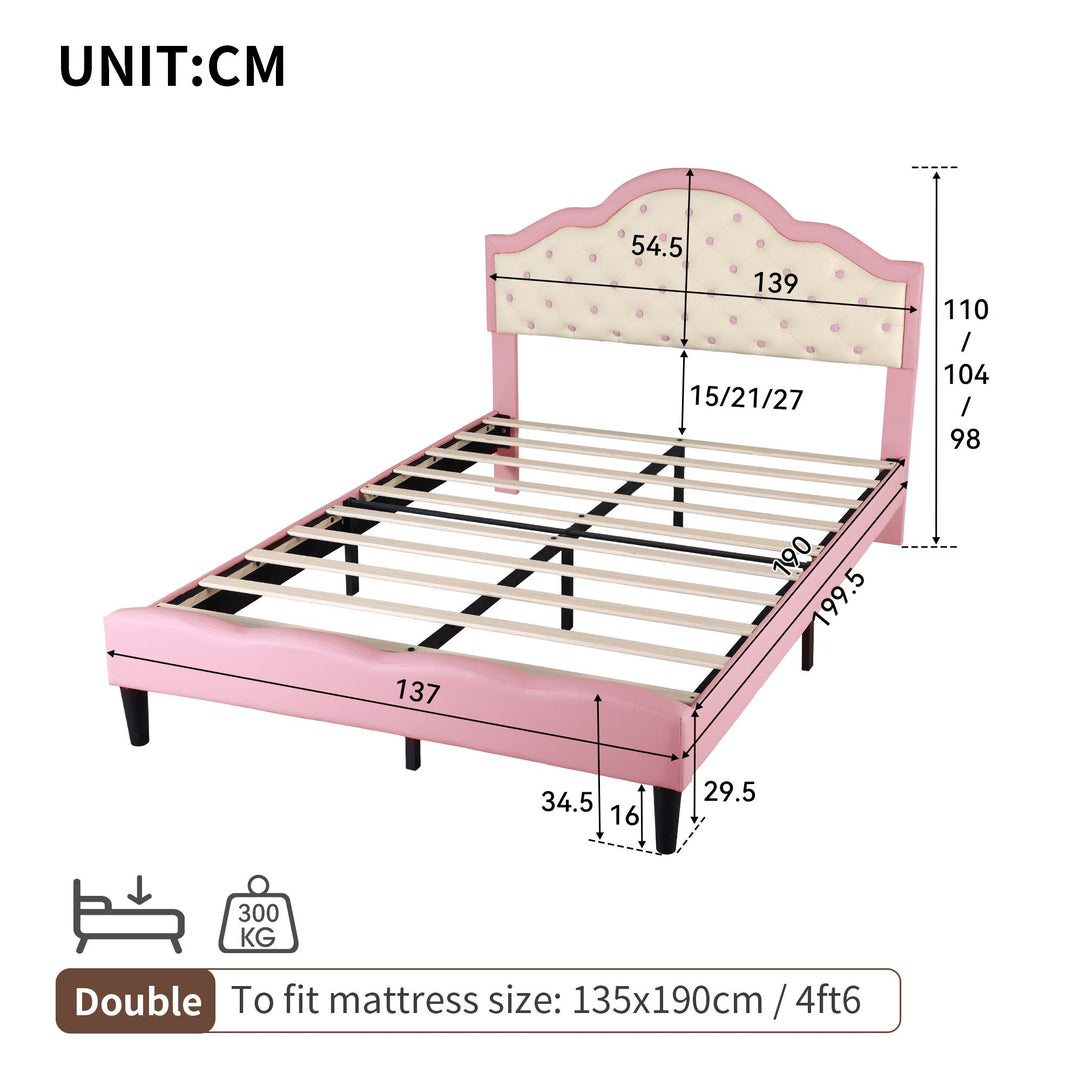 Upholstered Double Bed Frame with Adjustable Button-Tufted Headboard