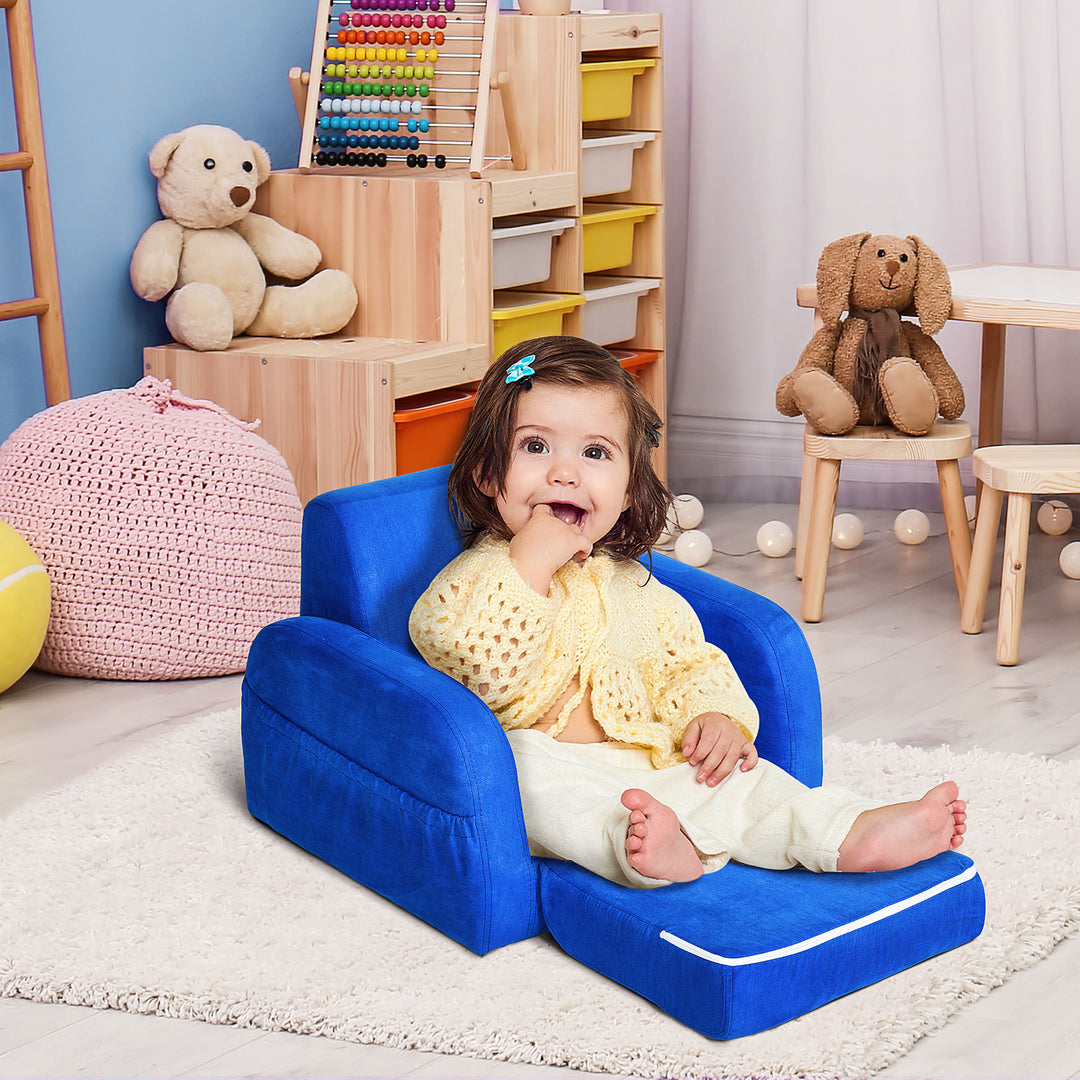 2 In 1 Kids Children Sofa Chair Bed Folding Couch Soft Flannel Foam Toddler Furniture for 3-4 Years Old Playroom Bedroom Living Room