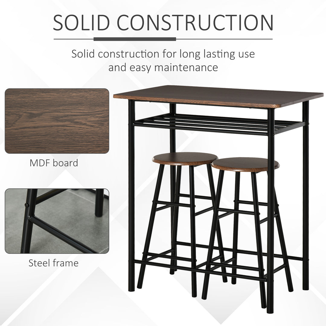 Bar Table and Stools w/ Metal Frame Footrest and Storage Shelf