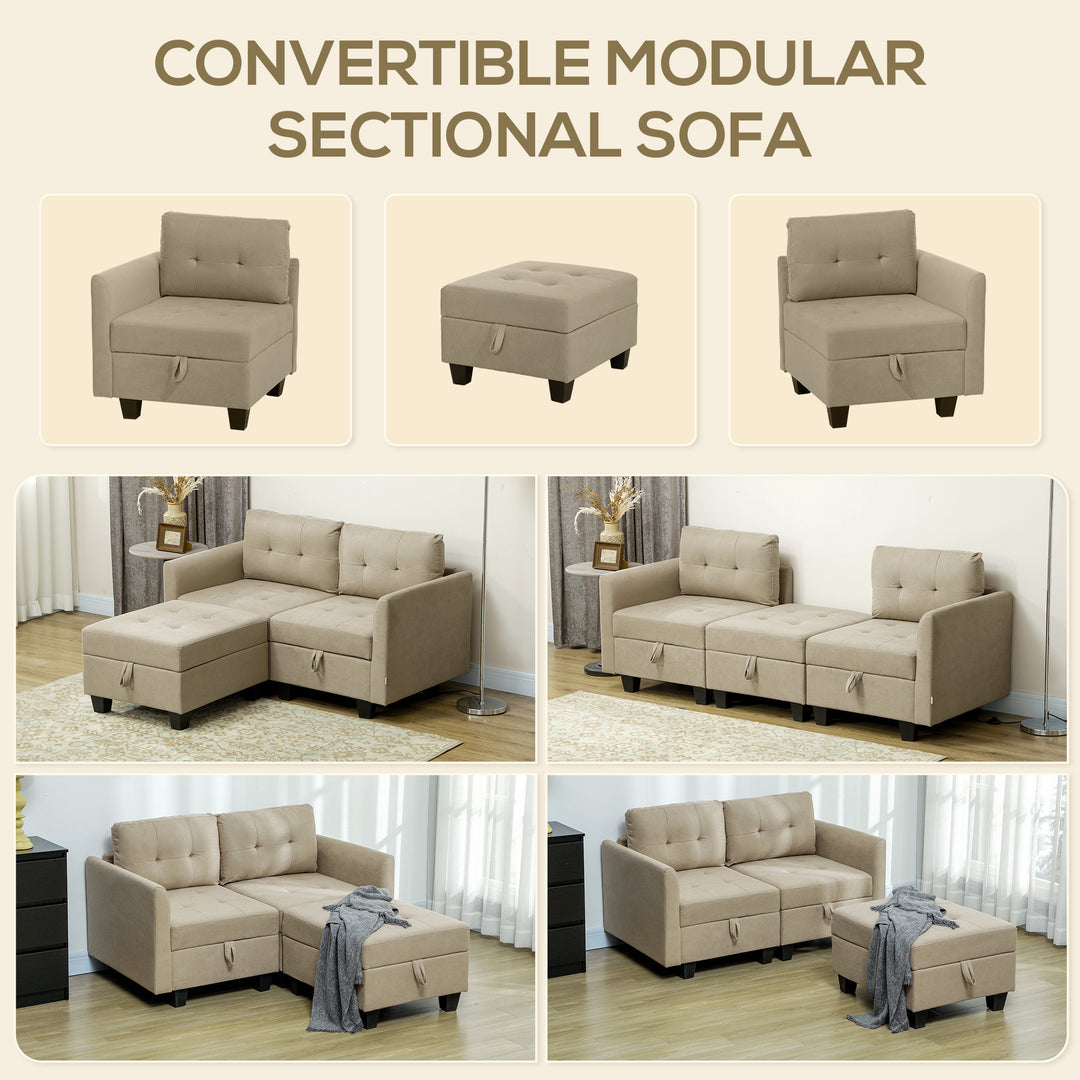 Light Brown L Shape Modular Storage Sofa