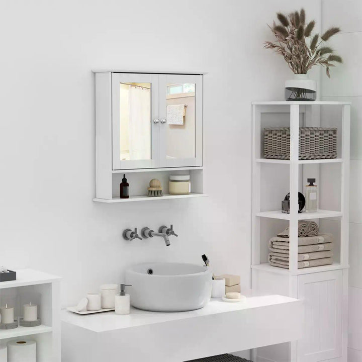 HOMCOM Bathroom Mirror with Storage, Adjustable Shelf