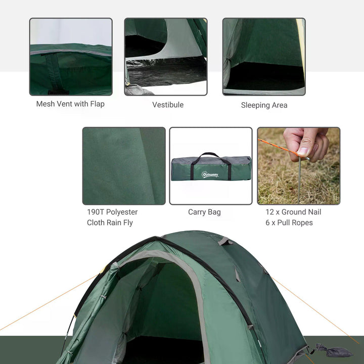 Camping Dome Tent 2 Room for 3-4 Person with Weatherproof Vestibule Backpacking Tent Large Windows Lightweight for Fishing & Hiking Green