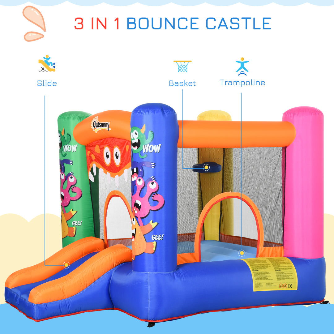 Kids Bounce Castle House Inflatable Trampoline Slide Basket w/ Blower for Kids Age 3-8 2.5 x 1.8 x 1.75m Multi-color