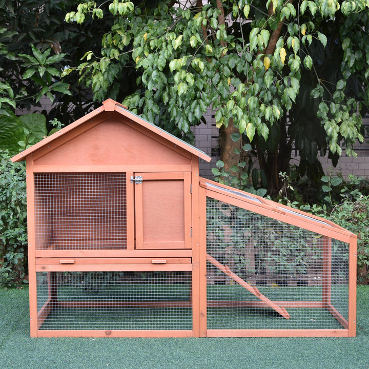 Small Animal Two-Level Fir Wood Hutch w/ Slide Out Tray Red/Brown