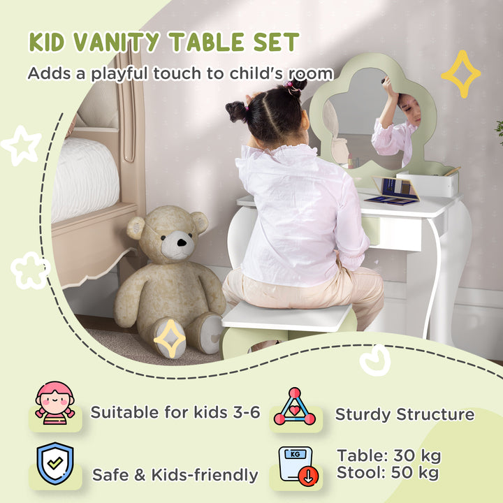 Kids Vanity Table with Mirror and Stool