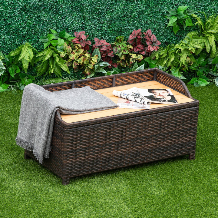 Outsunny Waterproof Rattan Wicker Outdoor Storage Bench with Cushion, Brown