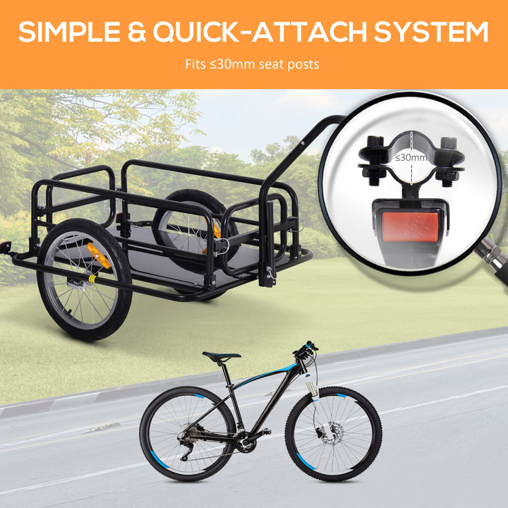 Bike Cargo Trailer Bicycle Cargo Storage Cart w/ Hitch Cycling Camping Luggage Storage Carrier Transport Steel Black