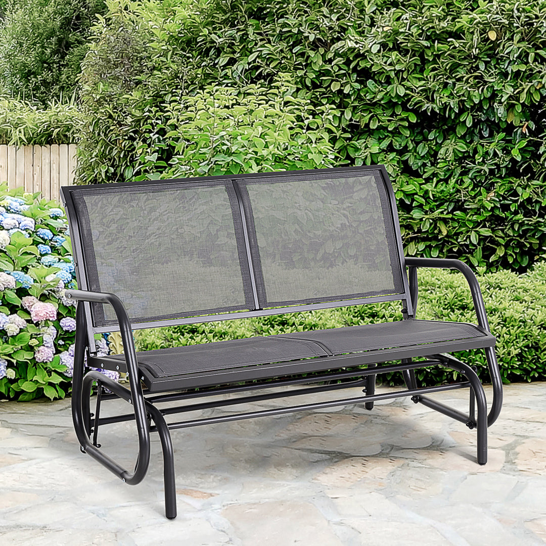 2-Person Outdoor Glider Bench Patio Double Swing Chair Loveseat w/Power Coated Steel Frame for Backyard Garden Porch