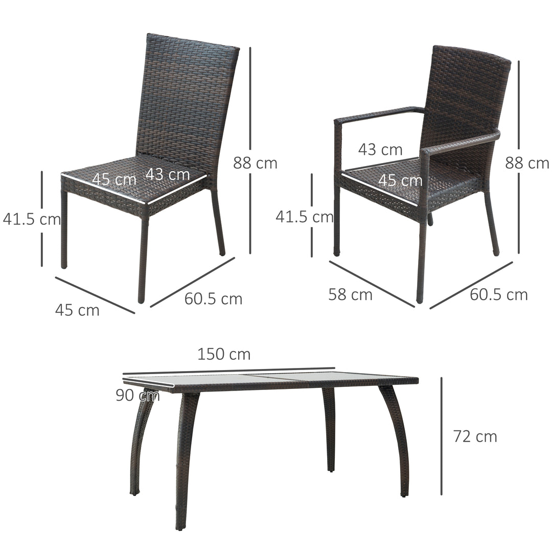 6-Seater Rattan Dining Set 6 Wicker Weave Chairs & Tempered Glass Top Dining Table 6 Seater Outdoor Backyard Garden Furniture