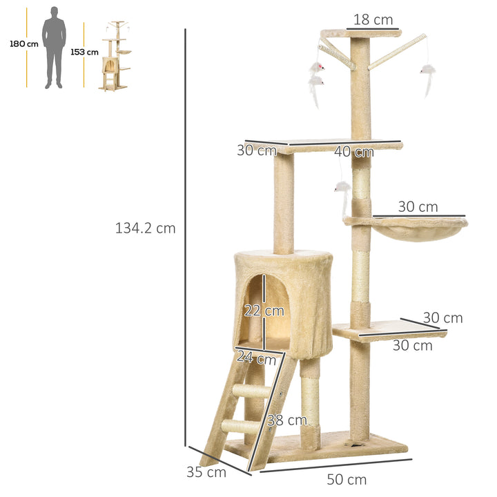 Feline Fort: Towering 131cm Cat Tree with Scratching Posts & Cosy Perches