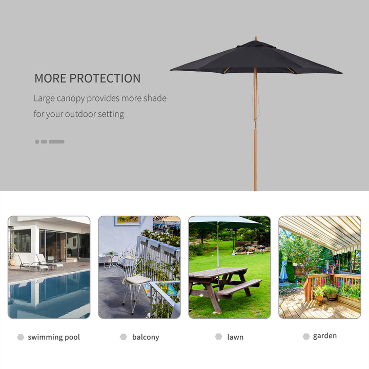 Wooden Patio Parasol: 2.5m Outdoor Sun Umbrella