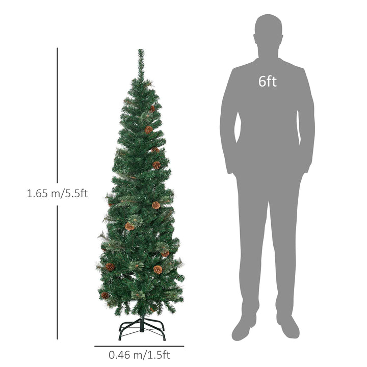 5.5' Tall Pencil Slim Artificial Christmas Tree w/ Realistic Branches