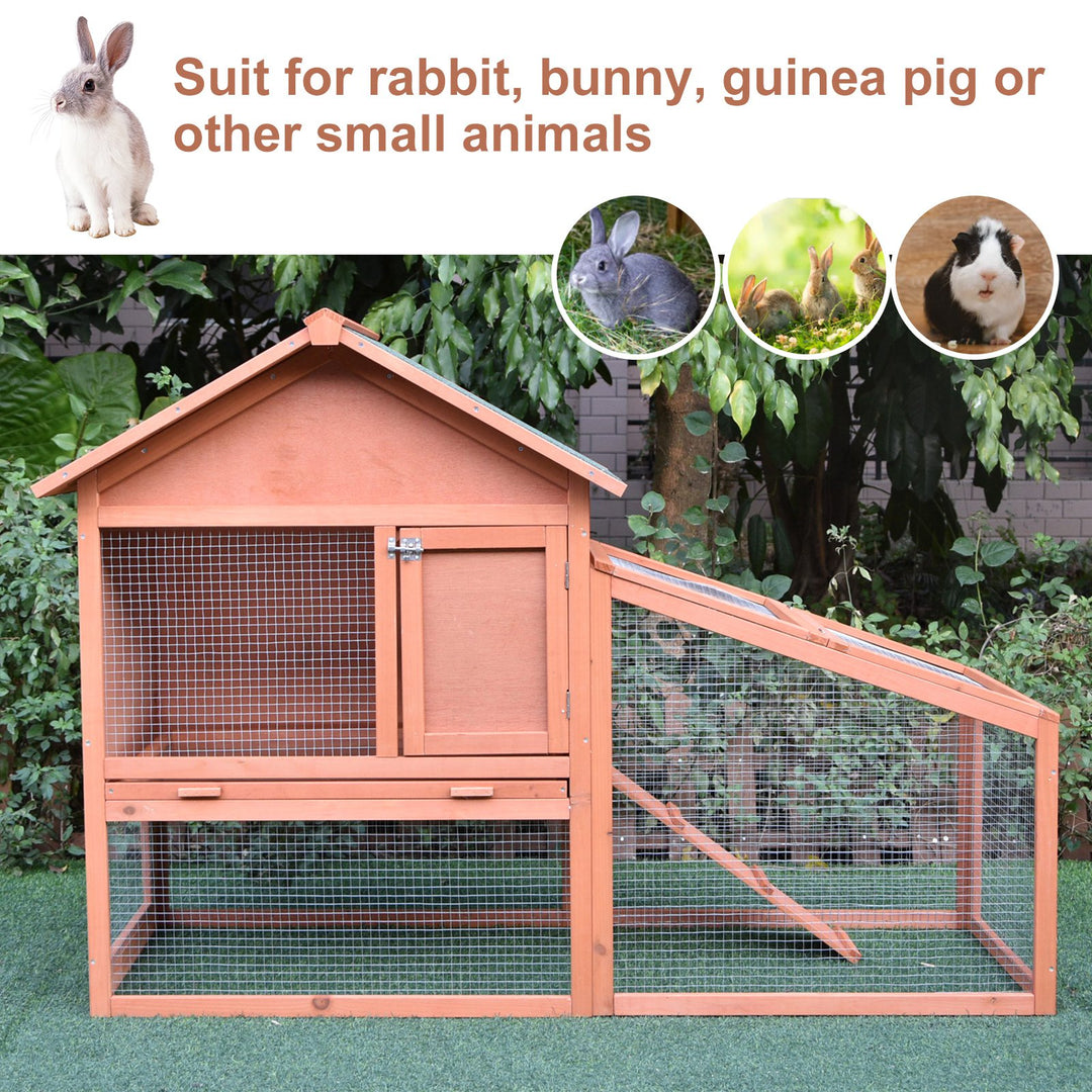 Small Animal Two-Level Fir Wood Hutch w/ Slide Out Tray Red/Brown