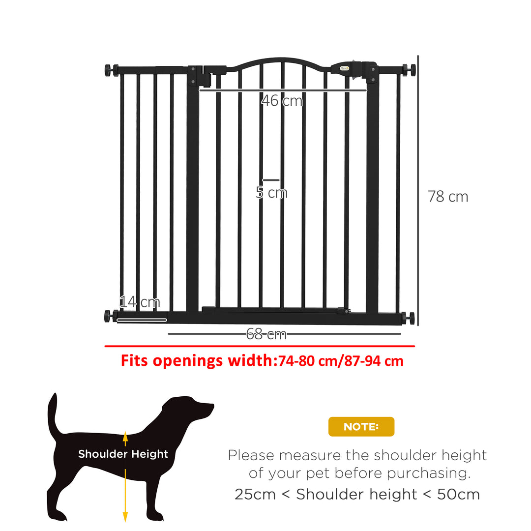 Metal 74-94cm Adjustable Pet Gate Safety Barrier w/ Auto-Close Door Black