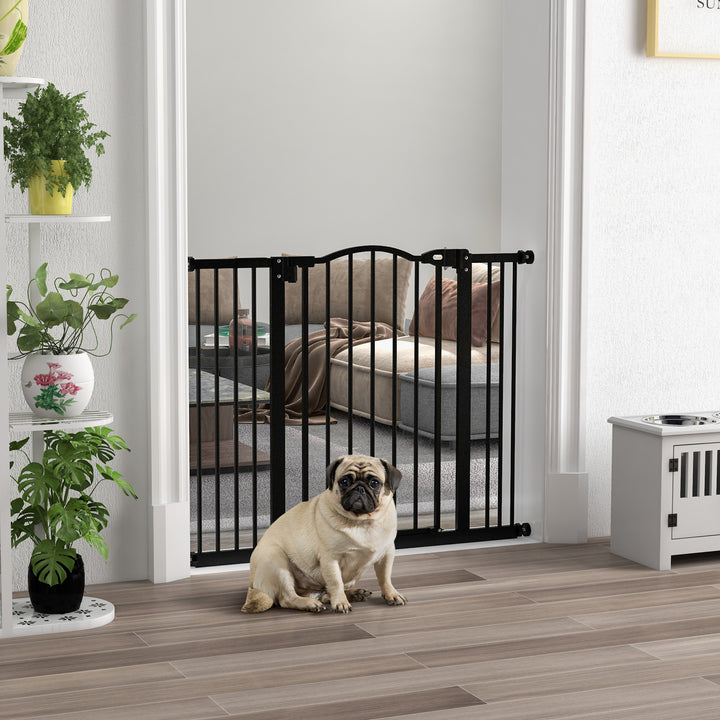 Metal 74-100cm Adjustable Pet Gate Safety Barrier w/ Auto-Close Door Black