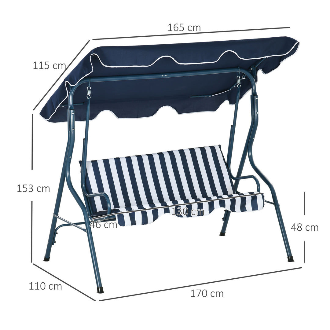 Waterproof 3 Seater Garden Swing Seat Chair Outdoor Bench with Adjustable Canopy and Metal Frame