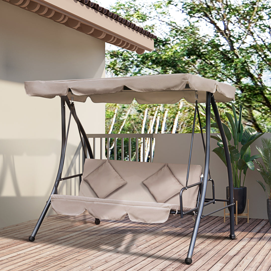 Outdoor 2-in-1 Patio Swing Chair Lounger 3 Seater Garden Swing Seat Bed Hammock Bed Convertible Tilt Canopy W/ Cushion