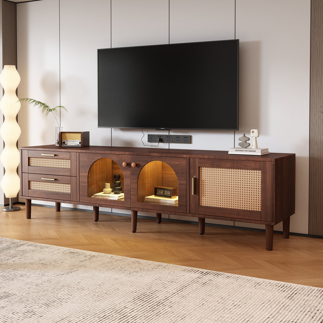 180 cm TV Stand for 80-Inch TV with Rattan Drawers