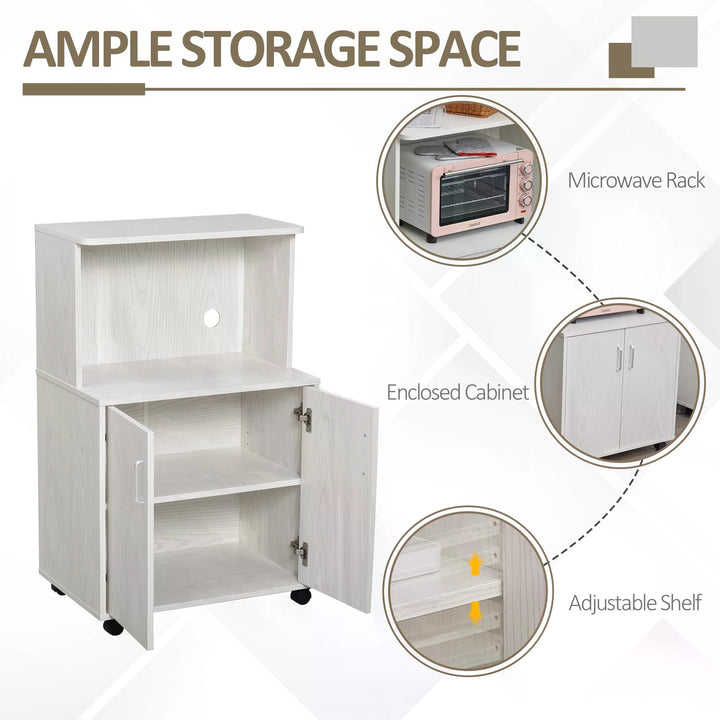 Kitchen Trolley: Mobile Microwave Stand with Storage Cabinets