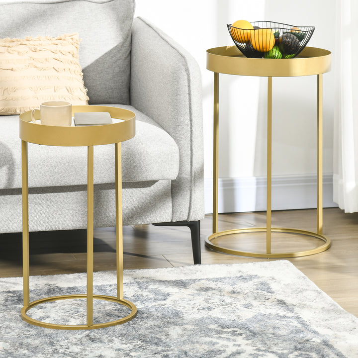 Nesting Accent Tables: 2-Piece Set with Gold Frames & Marble-Effect Tops