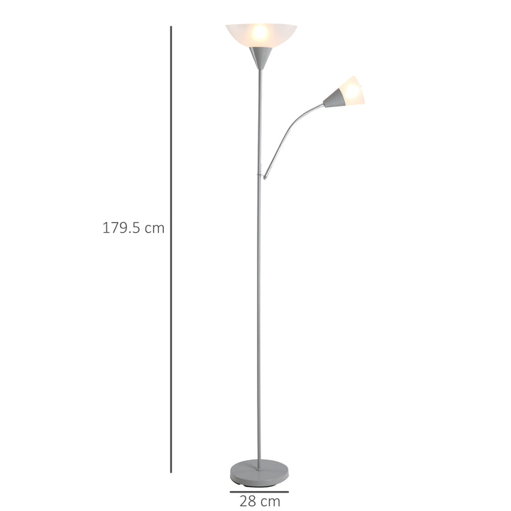 Modern Floor Reading Lamp 2 Adjustable Heads Light Steel Base Living Room Bedroom Office