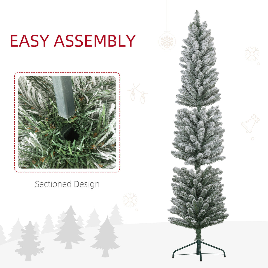 6ft Artificial Pencil Christmas Tree with 329 Snow Flocked Tips