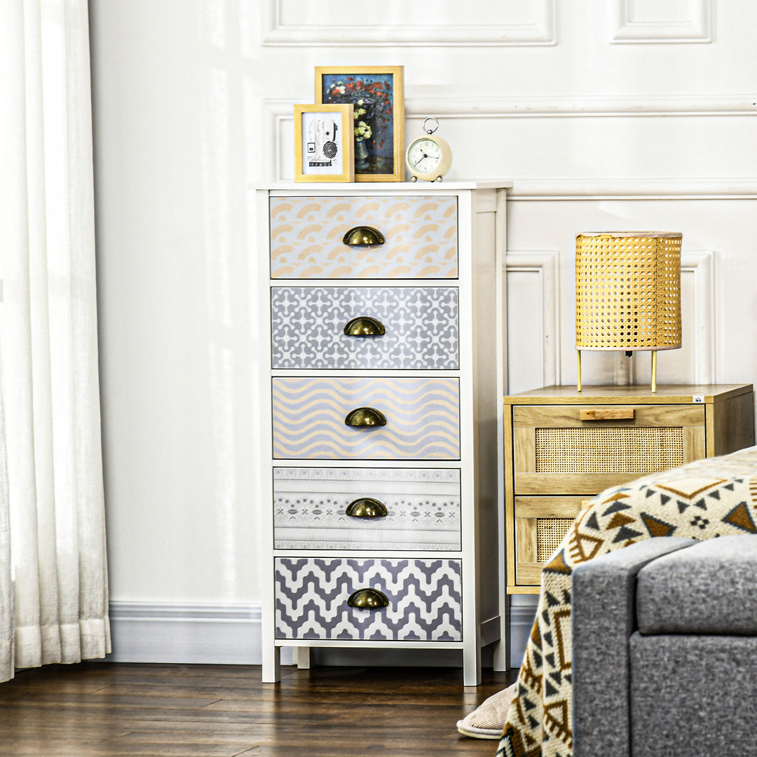 Tallboy Chest with 5 Drawers, Metal Handles