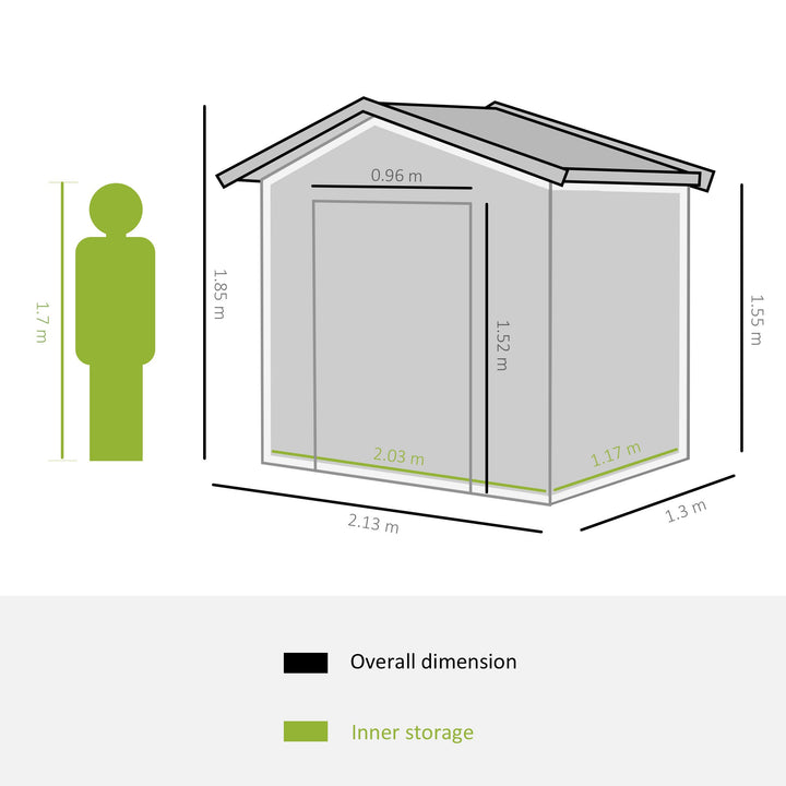 7 x 4 ft Lockable Garden Shed Large Patio Roofed Tool Metal Storage Building Foundation Sheds Box Outdoor Furniture