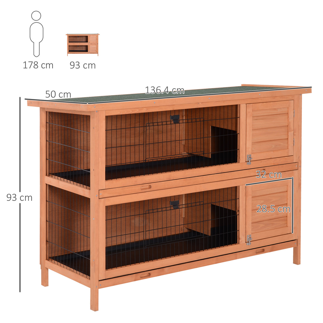 Double Decker Rabbit Hutch 4FT Guinea Pig Cage with No Leak Trays for Outdoor