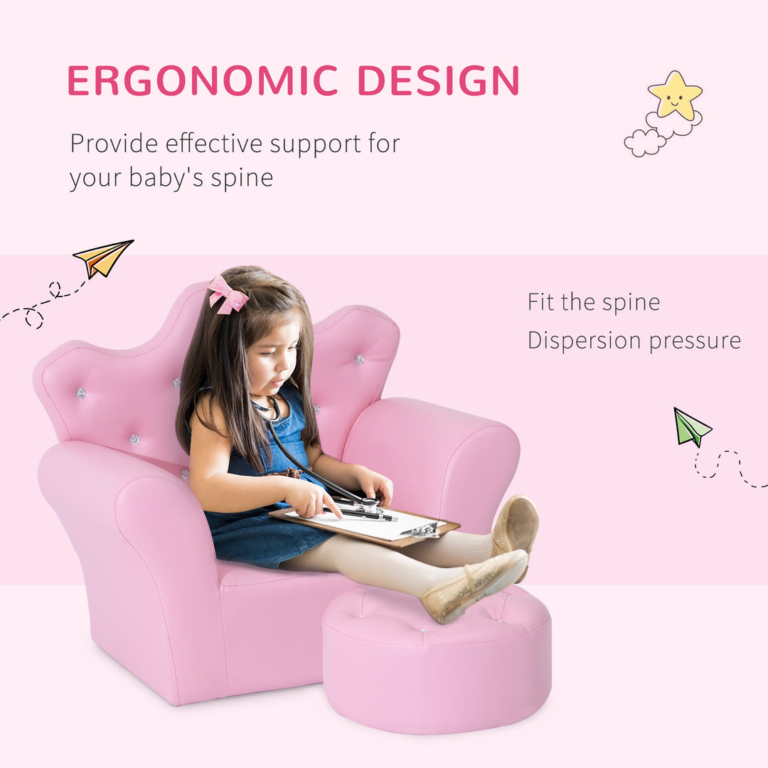 Children Kids Sofa Set Armchair Chair Seat with Free Footstool PU Leather Pink