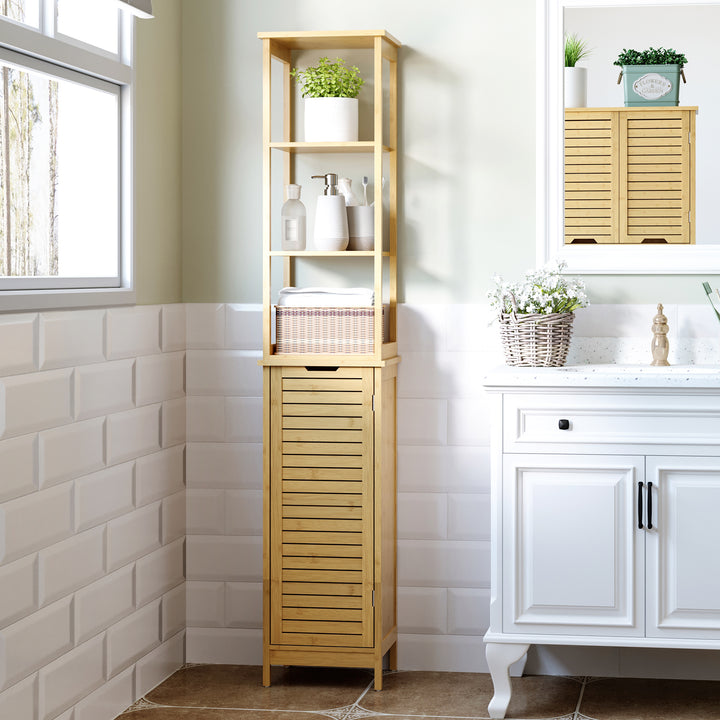 kleankin Bathroom Floor Cabinet with 3 Shelves and Cupboard