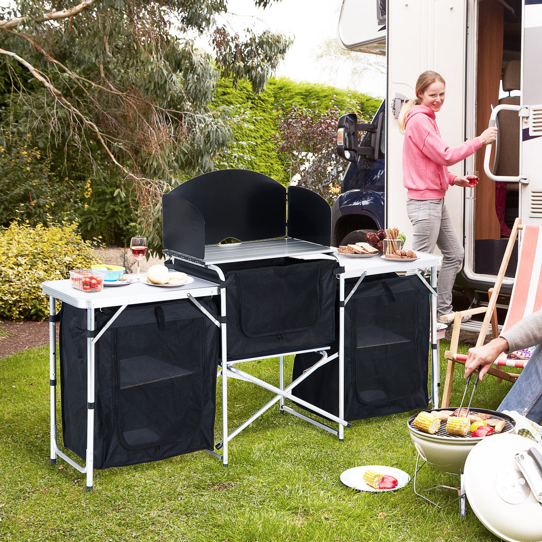 Portable Folding Camping Kitchen Table with Windscreen