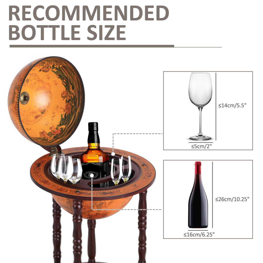 Globe Shaped Retro Style Mini Bar Drink Cabinet Movable Wine Alcohol Beverage Storage Trolley Glass Bottle Holder with Wheels 36CM