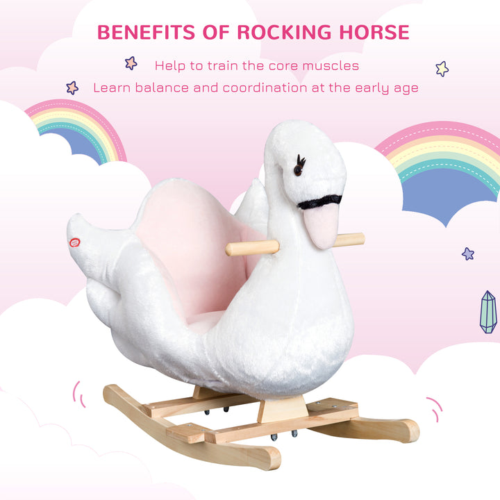 Swan Rocking Horse Kids Wooden Ride On Plush Toy w/ Music