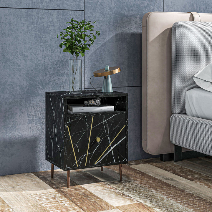 HOMCOM Marble Effect Bedside Table