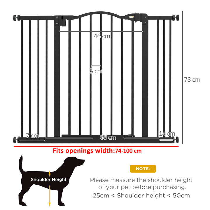 Metal 74-100cm Adjustable Pet Gate Safety Barrier w/ Auto-Close Door Black