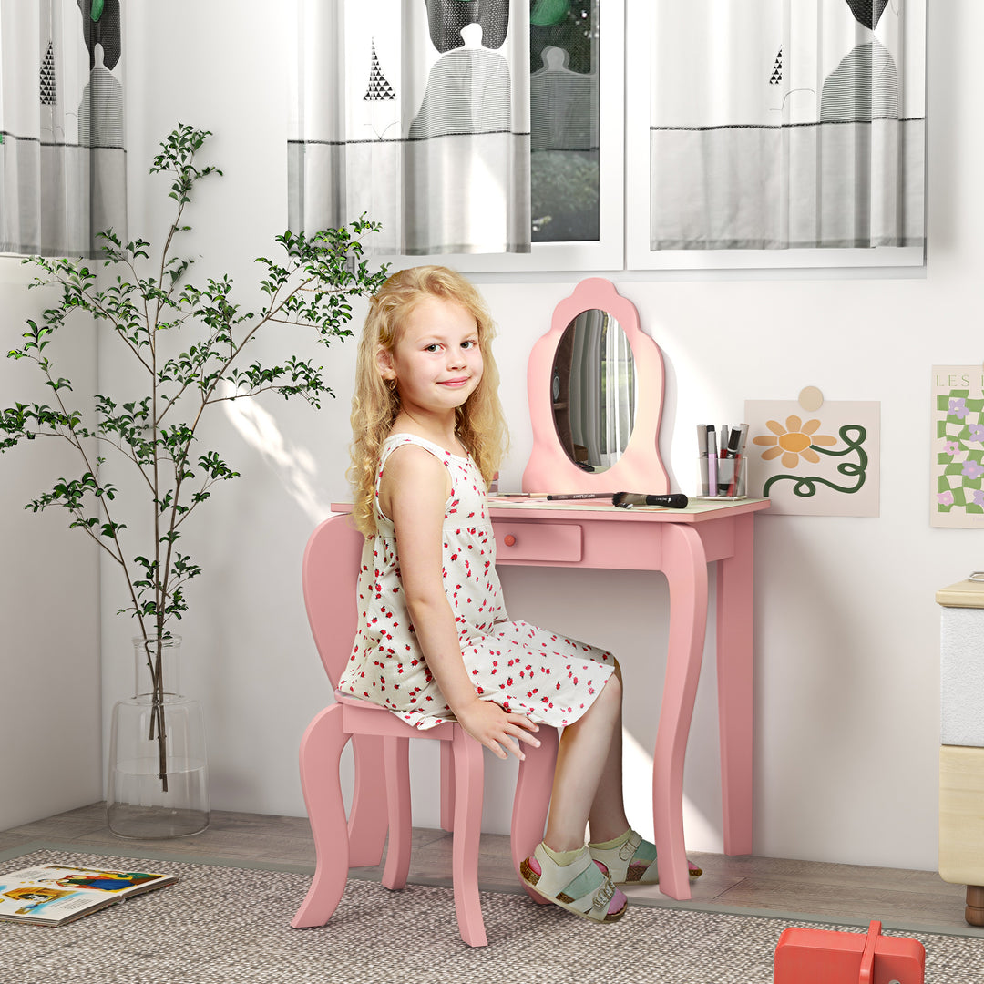 Kids Dressing Table with Mirror and Stool