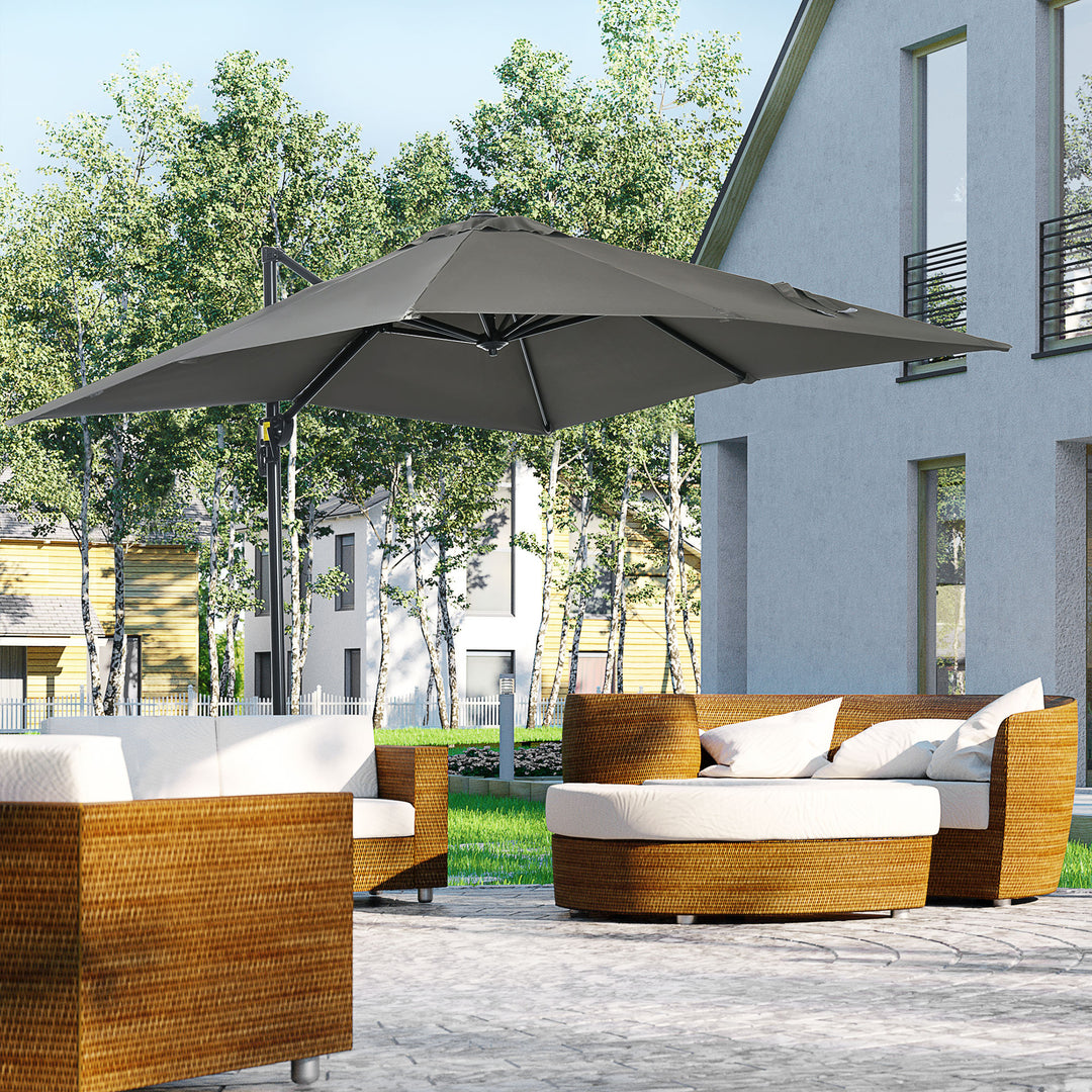 2.5 x 2.5m Patio Offset Parasol Cantilever Umbrella Sun Shade Canopy Shelter 360° Rotation with Crank Handle and Cross Base