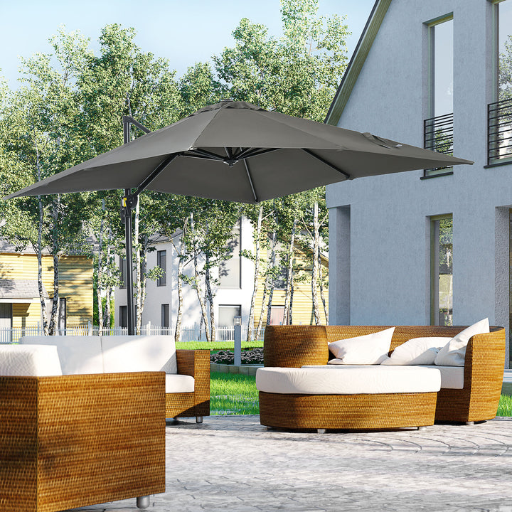 2.5 x 2.5m Patio Offset Parasol Cantilever Umbrella Sun Shade Canopy Shelter 360° Rotation with Crank Handle and Cross Base