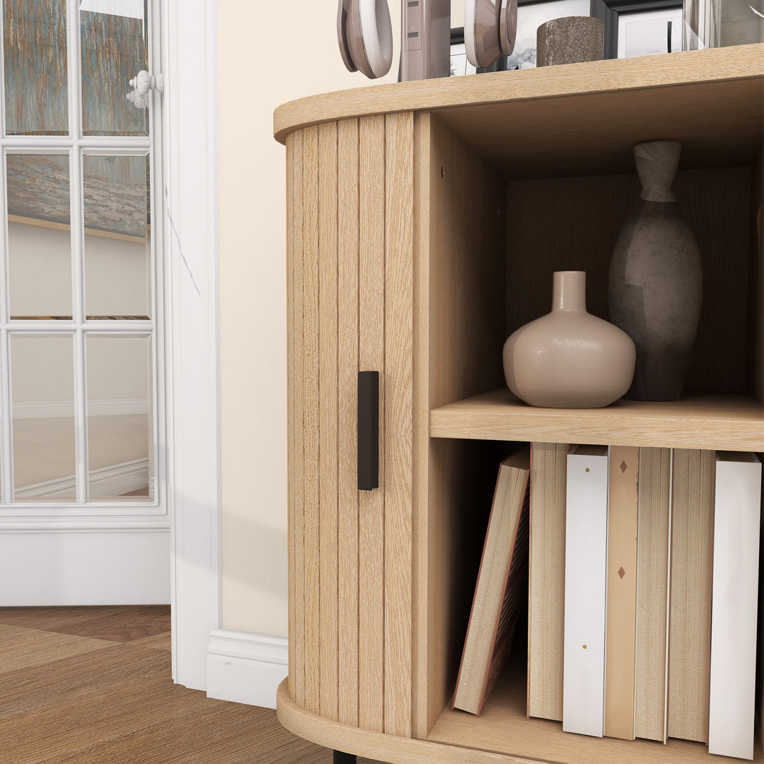 Mid-Century Modern Sideboard Storage Cabinet with Slatted Tambour Sliding Doors