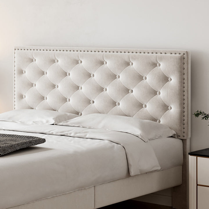 Upholstered Velvet Bedstead with Button-Tufted Headboard