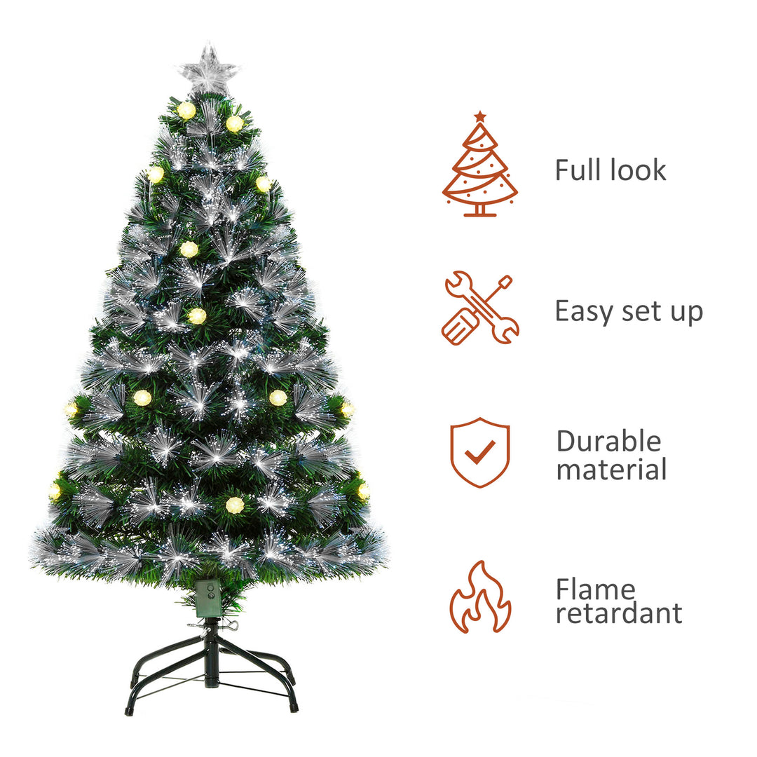 HOMCM 4ft White Light Artificial Christmas Tree w/ 130 LEDs Star Topper Tri-Base Full Bodied Seasonal Decoration Pre-Lit Home