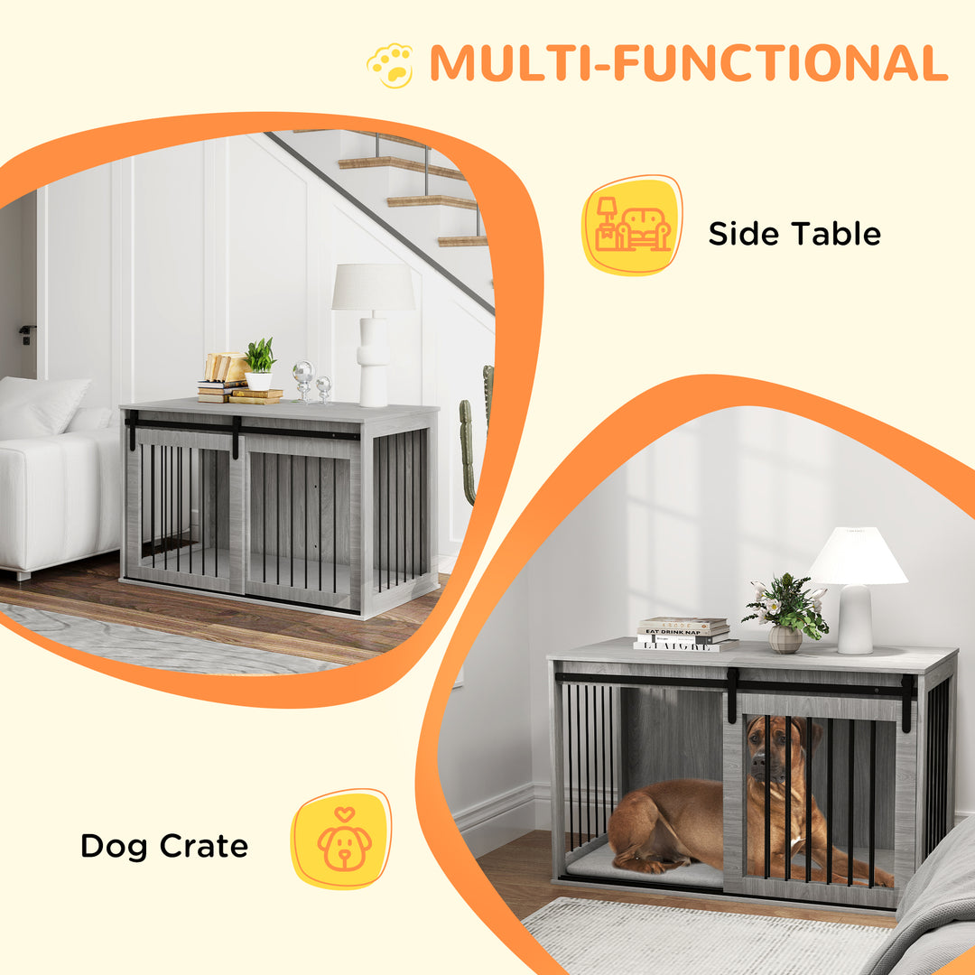 118cm Dog Crate Furniture with Removable Cushion for Extra Large Dogs - Grey