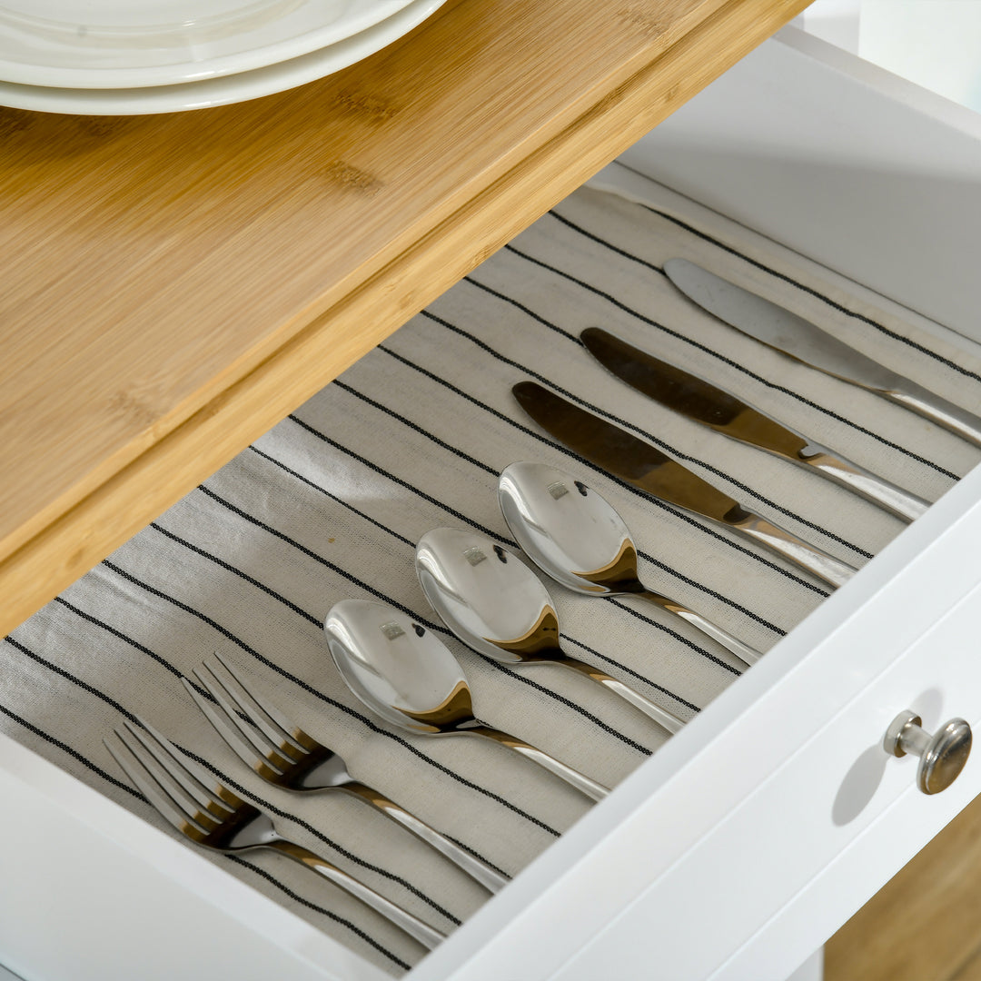 Kitchen Cart Storage Trolley Wooden Cabinet with Drawer Cupboard Towel Rail White