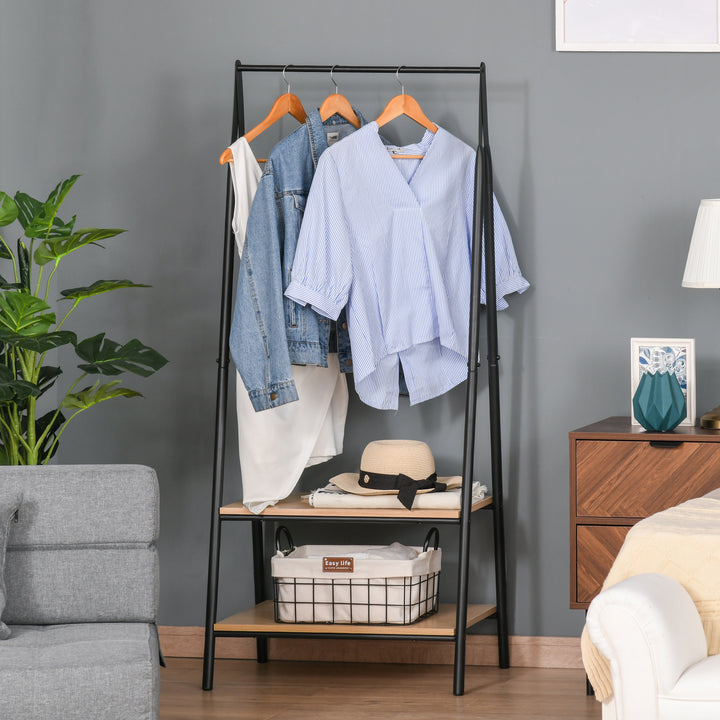 Garment Rack: Freestanding Metal Rail with 2-Tier Shelves