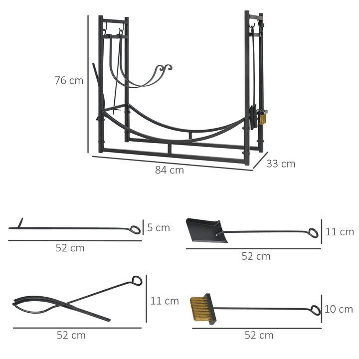 Firewood Stand Log Rack Holder 84cm with 4-PC Fireplace Tools Set