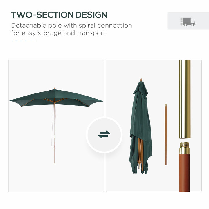 Waterproof 295L x 200W x 255Hcm Wooden Garden Patio Parasol Umbrella-Dark Green