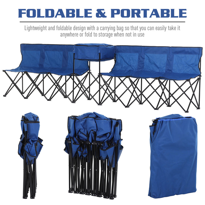 Folding Camping Bench: Steel-Framed Portable Seating for 6 with Integrated Cooler Bag