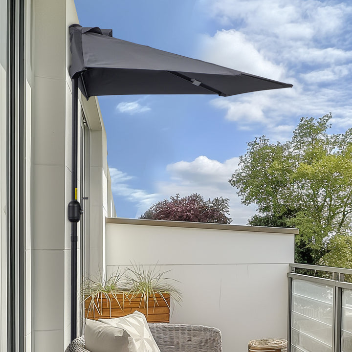 2.7m Balcony Half Parasol 5 Steel Ribs Construction Garden Outdoor Umbrella Grey